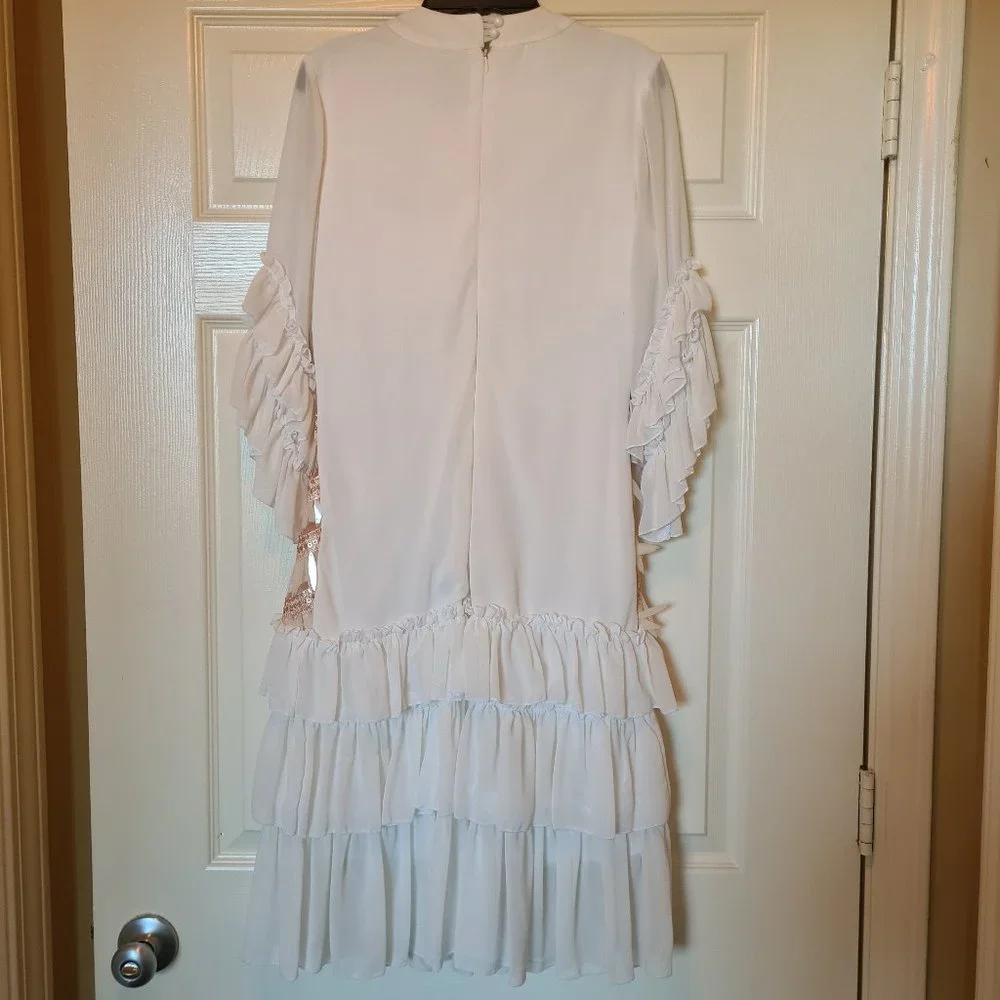 Imported Turkish Party21 Silk Ruffle Knee Length Dress w/Multi Shimmer Sequin 6 - Picture 8 of 17